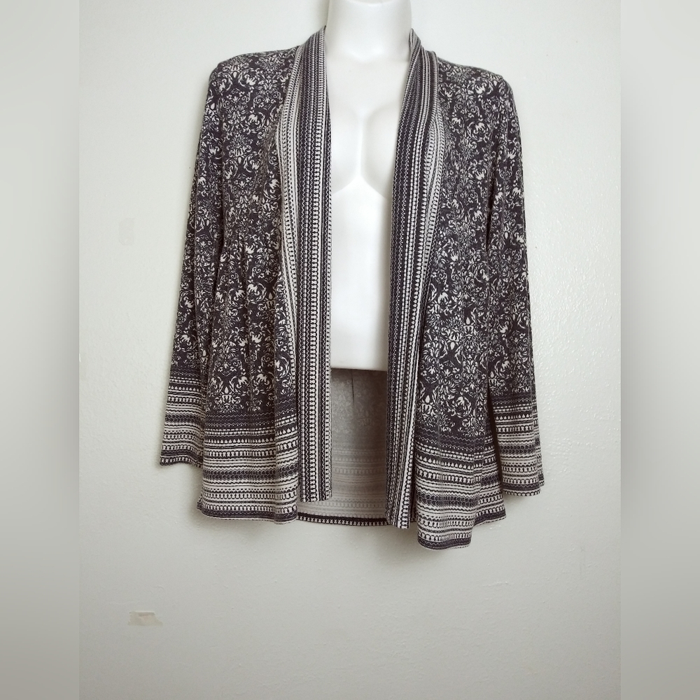 Dalia Women's Cardigan Top Boho Floral Open Front Size L Navy